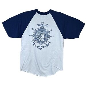 Dark‎ Seas Shirt Mens Medium White Blue 3/4 Sleeve Mexico Sea Lady Woman